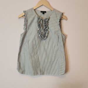 J CREW Striped Sleeveless Top with a Ruffle detail, White & Blue, size 6